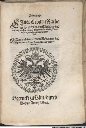 Ordnung der Statt Ulm inn Ehesachen
