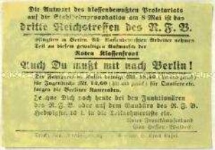 Aufruf zum 3. Reichstreffen des Roten Frontkämpferbundes Pfingsten 1927 in Berlin