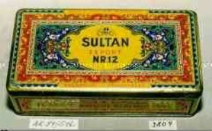 Blechdose für 50 Stück Zigaretten "SULTAN EXPORT NR.12 EDELSTE TÜRKISCHE BLATTAUSLESE"