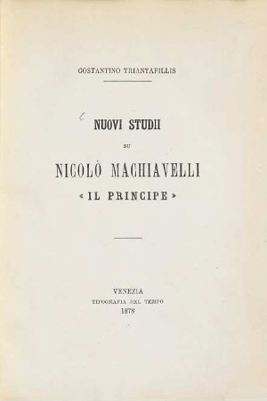 Nuovi Studii su Nicolò Machiavelli "Il Principe"