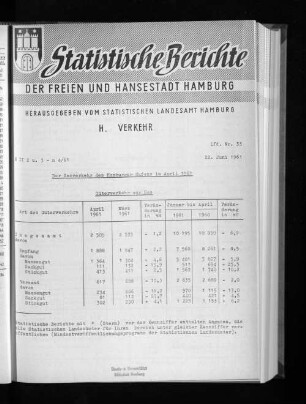 Der Seeverkehr des Hamburger Hafens im April 1961 : Lfd. Nr. 33