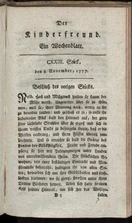 CXXIII. Stück, den 8. November 1777