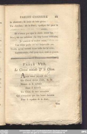 Fable VIII. Le Cheval malade & le Chien.