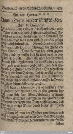An den Herrn ... Thum-Herrn bey der Stiffts-Kirchen zu Grenoble.