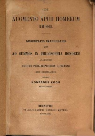 De augmento apud Homerum omisso : Diss. inaug.