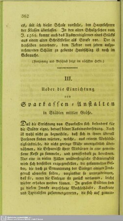 Ueber die Einrichtung von Sparkassen-Anstalten in Städten mittler Größe