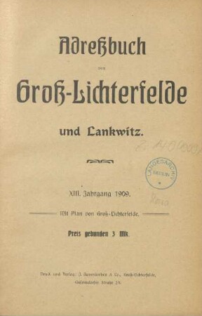 13.1909: Adreßbuch von Groß-Lichterfelde und Lankwitz