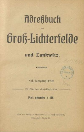13.1909: Adreßbuch von Groß-Lichterfelde und Lankwitz