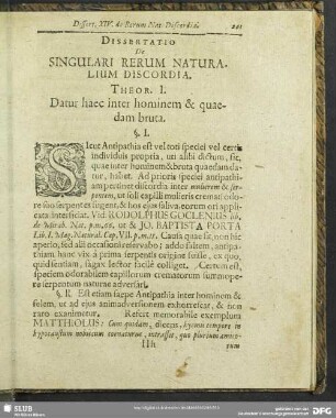 XIV. Dissertatio De Singulari Rerum Naturalium Discordia