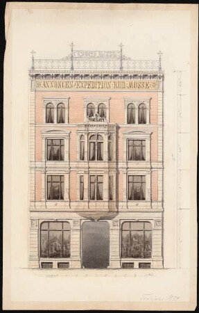 Verlagshaus Rudolf Mosse (»Mossehaus«), Berlin-Mitte: Ansicht, Fassadenschnitt vertikal