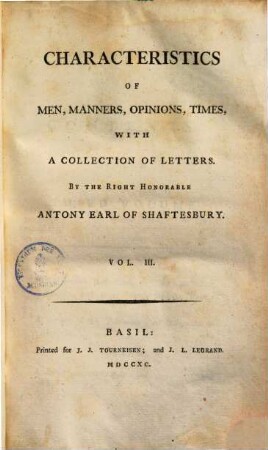 Characteristicks of men, manners, opinions, times : with a collection of letters. 3