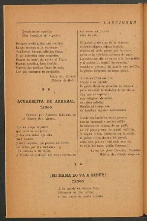 Acuarelita de arrabal : Tango. Cantado por Azucena Maizani, en el Teatro San Martín.