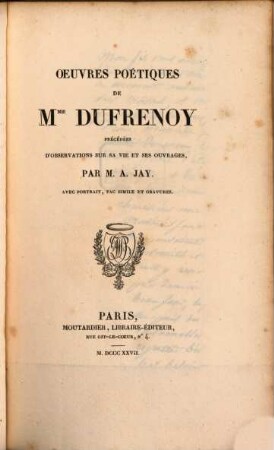 Oeuvres poétiques : [Mit Facsimile]