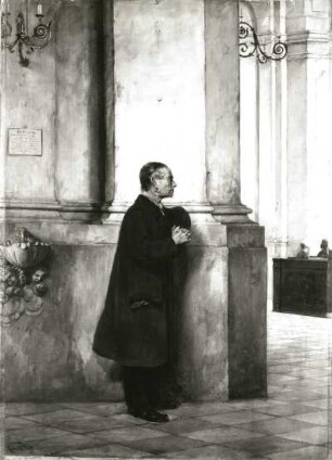 In der Katholischen Hofkirche : Sterl, Robert : In der Katholischen Hofkirche, Öl auf Leinwand, 110,5 x 81 cm, 1888