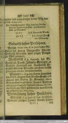 Vermählung hoher Persohnen
