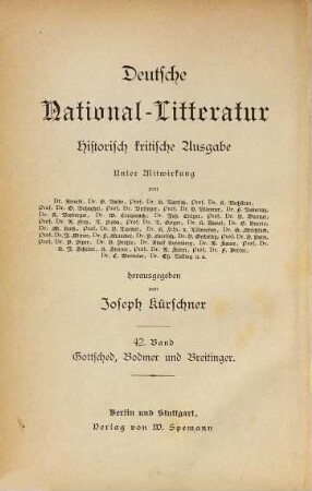 Joh. Christoph Gottsched und die Schweizer J. J. Bodmer und J. J. Breitinger