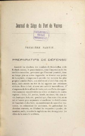 Siège de Paris : journal de Siège du Fort de Vanves ; avec une carte à l'appui