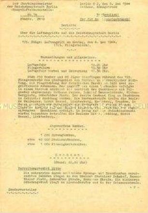Bericht der Hauptluftschutzstelle über die alliierten Luftangriffe auf Berlin am 8. Mai 1944