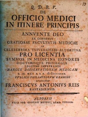 De officio medici in itinere principis : Diss. med.