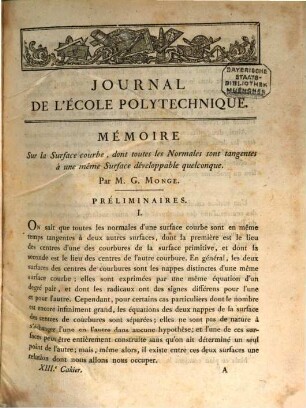 Journal de l'Ecole Polytechnique. 6, 6 = Cah. 13. 1806