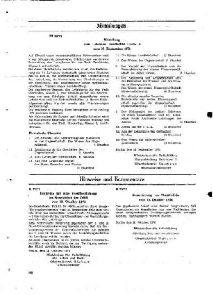 Hinweise auf eine Veröffentlichung im Gesetzblatt der DDR : 22/71 vom 12. Oktober 1971 ; [Hinweise und Kommentare]