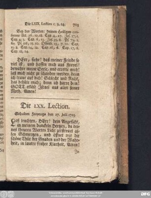 Die LXX. Lection. Gehalten Freytags den 27. Julii 1725.