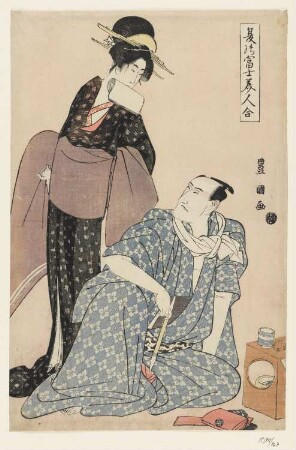 Schauspieler Ichikawa Komazō III und eine Geisha, aus: "Ungeschminkte Schauspieler und schöne Frauen"