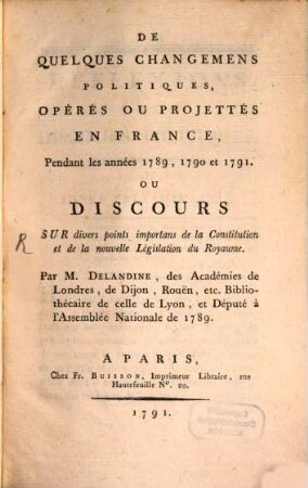 De quelques changemens politiques