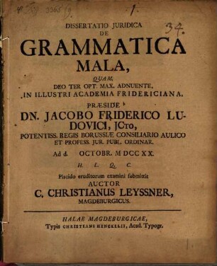 Dissertatio Juridica De Grammatica Mala