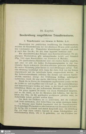 18. Kapitel. Beschreibung ausgeführter Transformatoren.