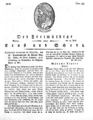 Nro. 84, Montag den 28. April 1806