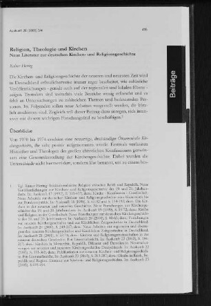 Religion, Theologie und Kirchen : Neue Literatur zur deutschen Kirchen- und Religionsgeschichte