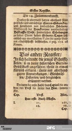 Das andere Register Derer Schrifftstellen so in dieser historischen Garten-Gesellschaft angeführt