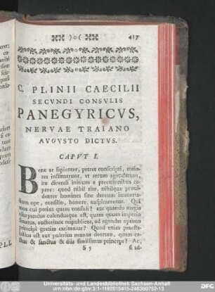 C. Plinii Caecilii Secundi Consulis Panegyricus, Nervae Traiano Augusto Dictus.