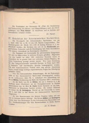 37. Redaktion der Astronomischen Nachrichten.