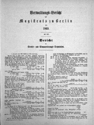 No. XV. Bericht der Servis- und Einquartierungs-Deputation