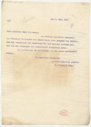 Brief an Emil von Sauer : 05.06.1915