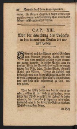 Cap. XIII. Von der Wirckung des Tobacks in den inwendigen Theilen des untern Leibes.