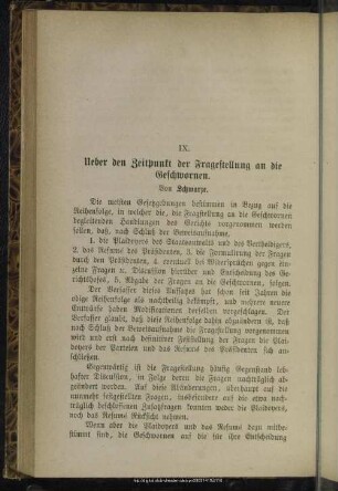 IX. Ueber den Zeitpunkt der Fragestellung an die Geschwornen