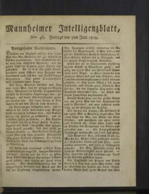 Mannheimer Intelligenzblatt : für d. Jahr ..