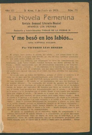 Y me besó los labios ... : (Una historia vulgar)