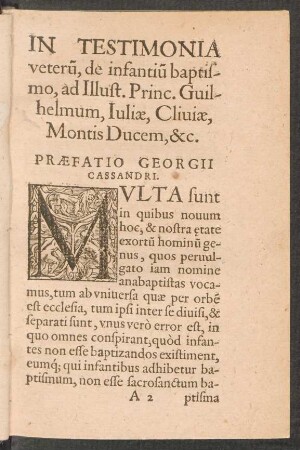In Testimonia veterum, de infantium baptismo ... Praefatio Georgii Cassandri.