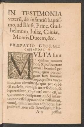 In Testimonia veterum, de infantium baptismo ... Praefatio Georgii Cassandri.