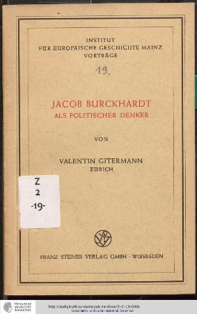Jacob Burckhardt als politischer Denker