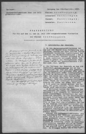 Großheppach mit Kleinheppach: Pfarrbericht 1929