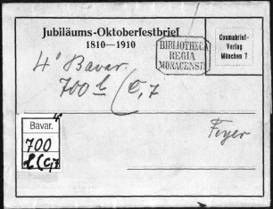 Jubiläums-Oktoberfestbrief, 1810 - 1910
