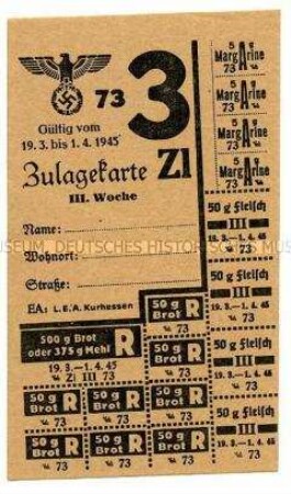 Lebensmittelkarte - Zulagenkarte Zl 73 3