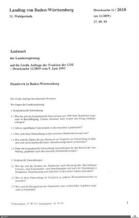 Anfrage der CDU: Handwerk in Baden-Württemberg