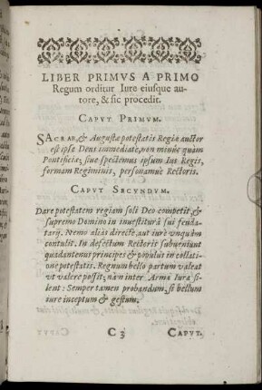 Liber Primus A Primo Regum orditur Iure eiusque autore, & sic procedit.