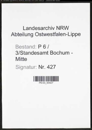 Heiratsregister Standesamt Bochum-Mitte